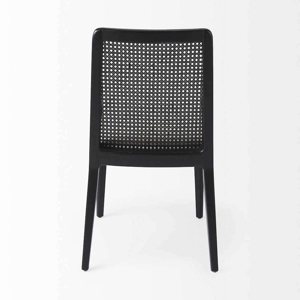 Black Wood Cream Fabric Seat And Cane Back Armless Dining Chair. Picture 9