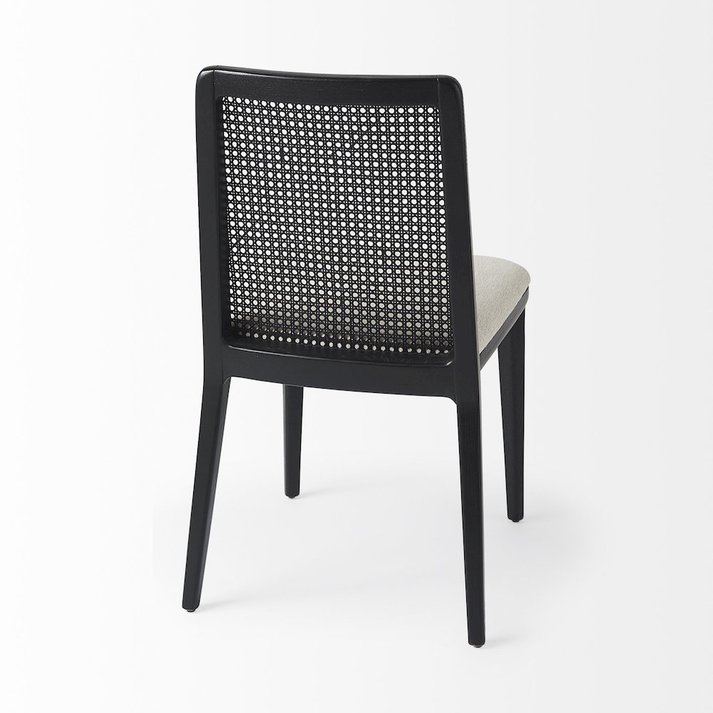 Black Wood Cream Fabric Seat And Cane Back Armless Dining Chair. Picture 10
