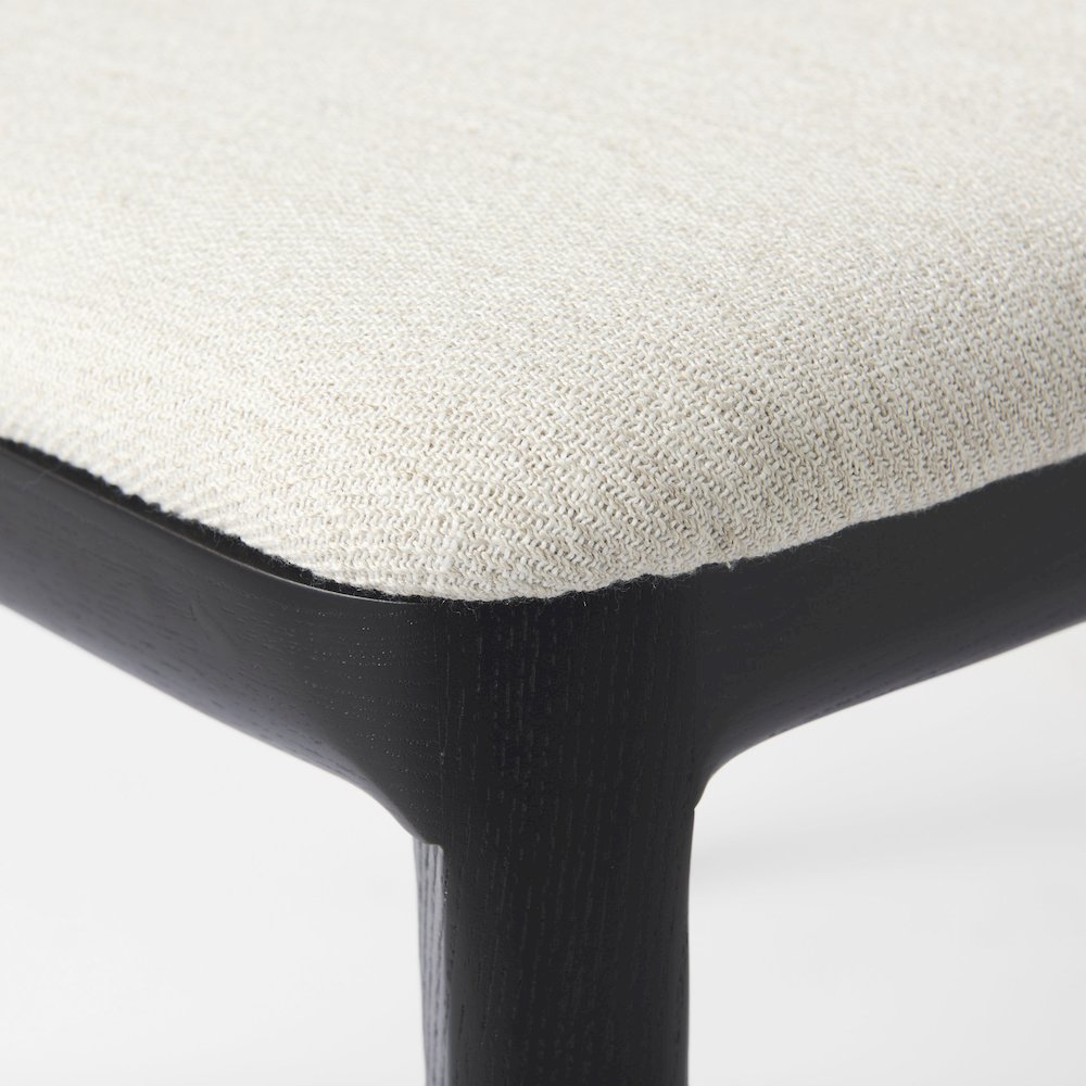 Black Wood Cream Fabric Seat And Cane Back Armless Dining Chair. Picture 12
