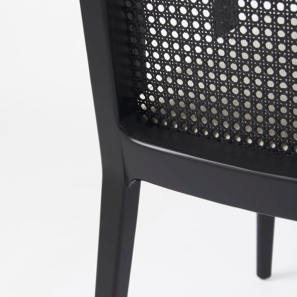Black Wood Cream Fabric Seat And Cane Back Dining Chair. Picture 2