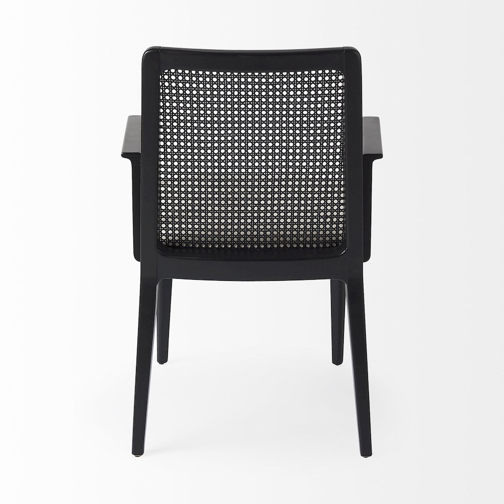 Black Wood Cream Fabric Seat And Cane Back Dining Chair. Picture 7