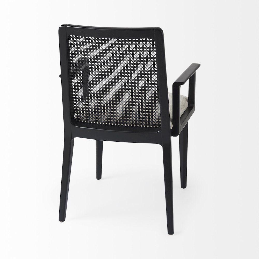 Black Wood Cream Fabric Seat And Cane Back Dining Chair. Picture 8