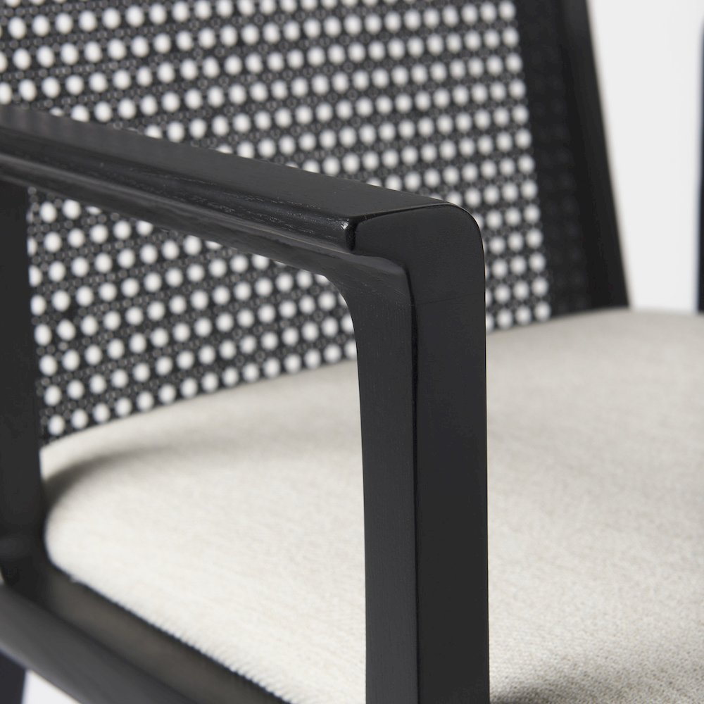 Black Wood Cream Fabric Seat And Cane Back Dining Chair. Picture 9