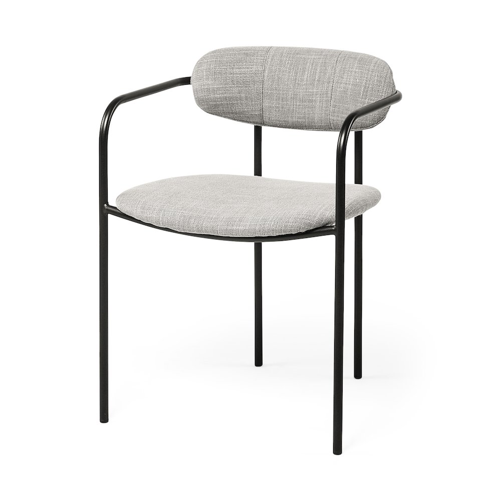 Gray Fabric Seat Black Metal Dining Chair. Picture 1