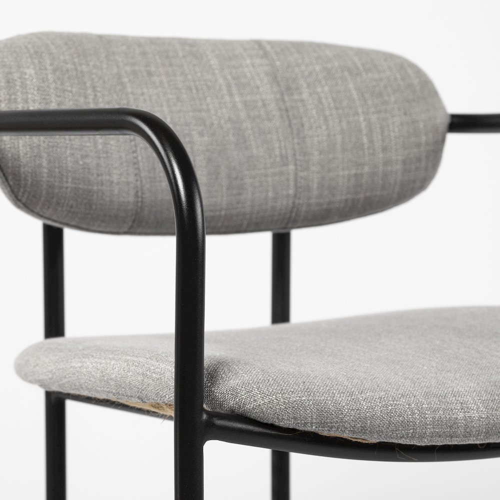 Gray Fabric Seat Black Metal Dining Chair. Picture 10