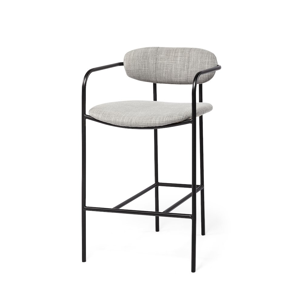 Gray Fabric Seat Black Metal Counter Stool. Picture 1