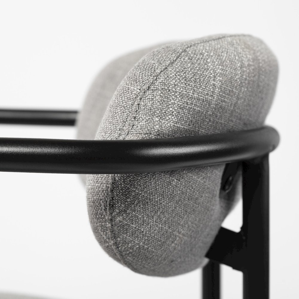 Gray Fabric Seat Black Metal Counter Stool. Picture 2