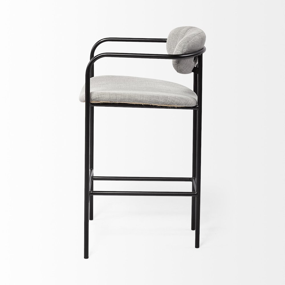 Gray Fabric Seat Black Metal Counter Stool. Picture 8