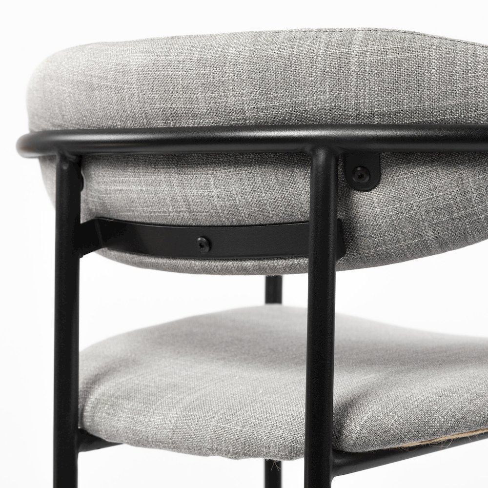 Gray Fabric Seat Black Metal Bar Stool. Picture 2