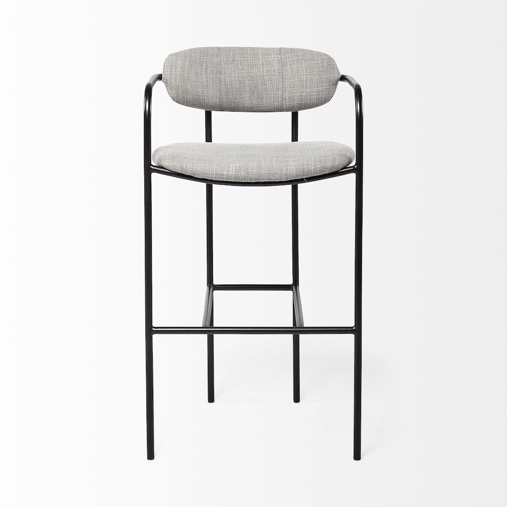 Gray Fabric Seat Black Metal Bar Stool. Picture 5