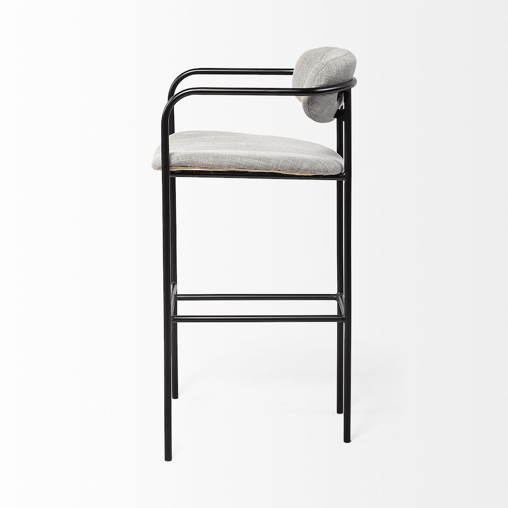 Gray Fabric Seat Black Metal Bar Stool. Picture 6