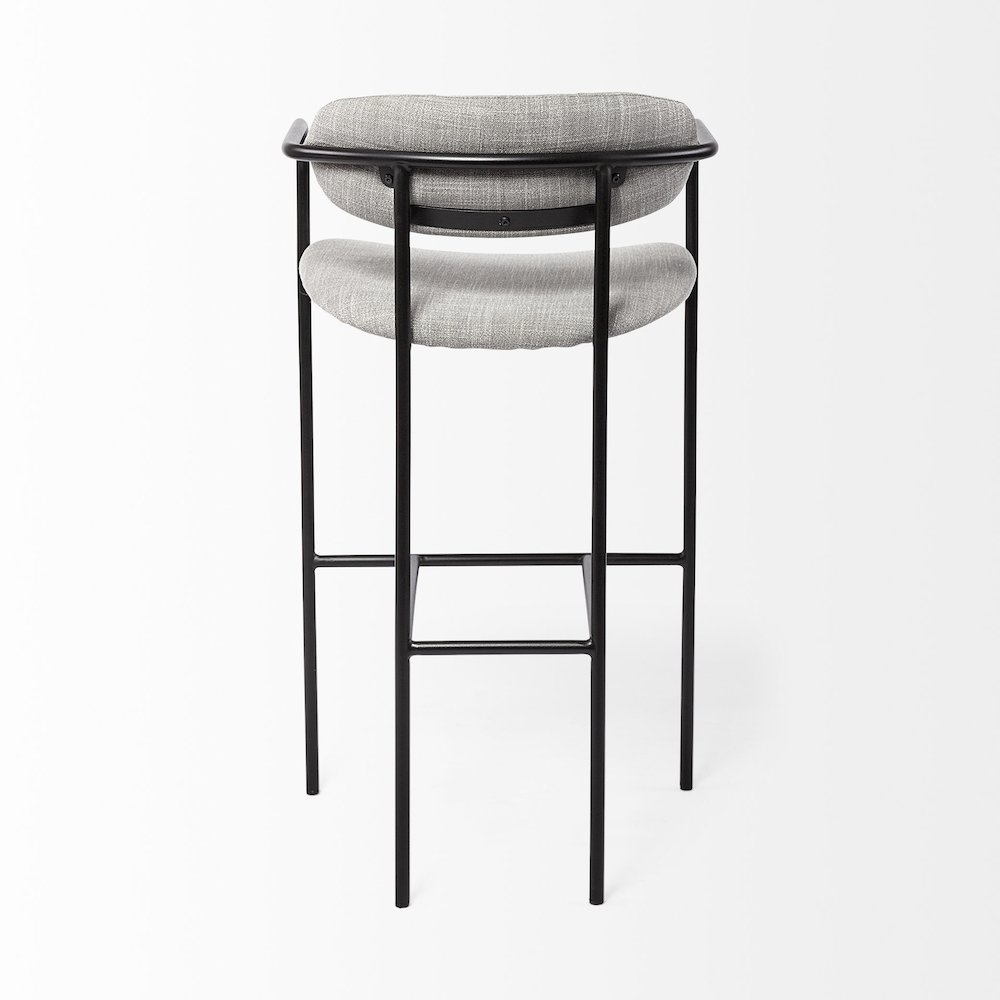 Gray Fabric Seat Black Metal Bar Stool. Picture 7