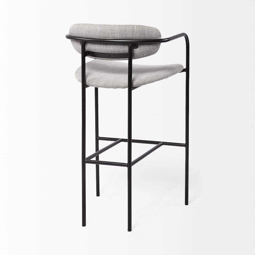 Gray Fabric Seat Black Metal Bar Stool. Picture 8