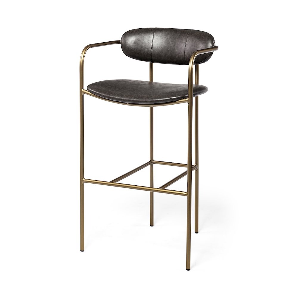 Brown Faux Leather Seat Gold Metal Bar Stool. Picture 1