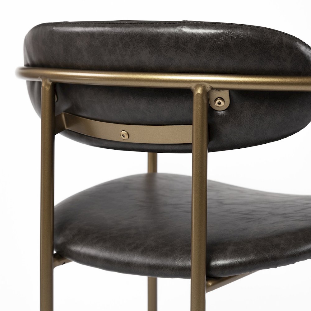 Brown Faux Leather Seat Gold Metal Bar Stool. Picture 2