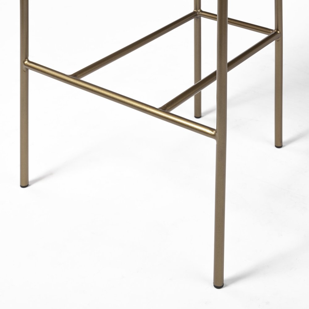 Brown Faux Leather Seat Gold Metal Bar Stool. Picture 3