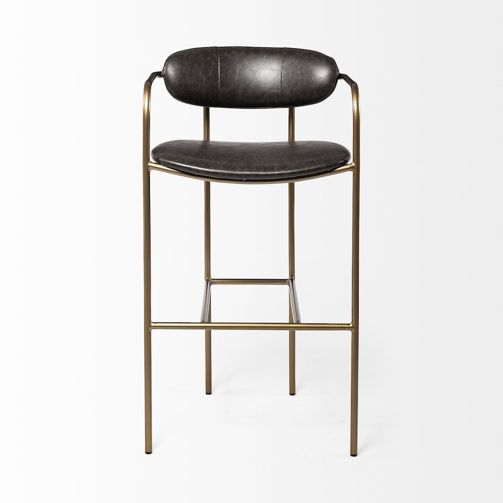 Brown Faux Leather Seat Gold Metal Bar Stool. Picture 5