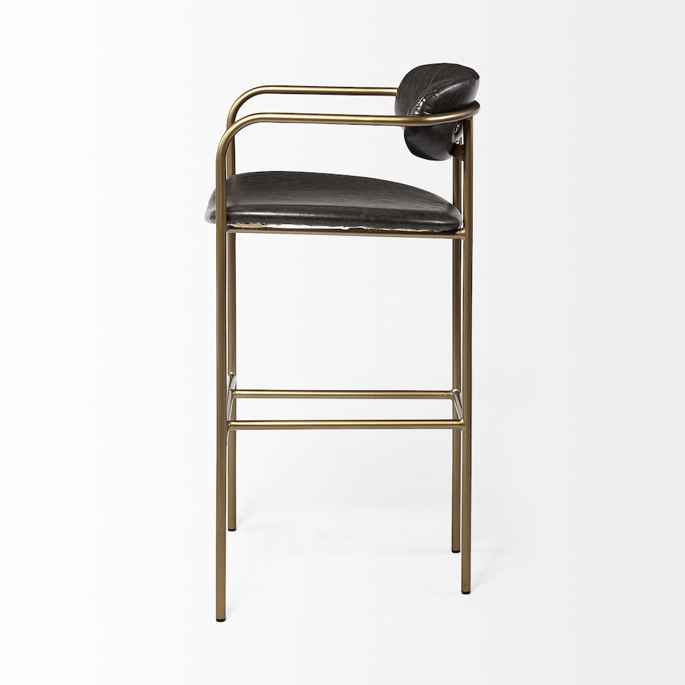 Brown Faux Leather Seat Gold Metal Bar Stool. Picture 6
