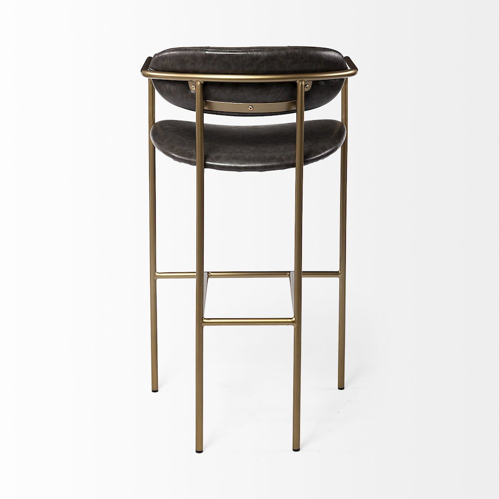 Brown Faux Leather Seat Gold Metal Bar Stool. Picture 7