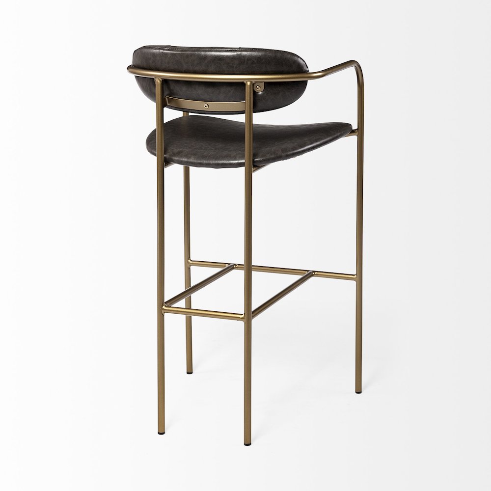 Brown Faux Leather Seat Gold Metal Bar Stool. Picture 8