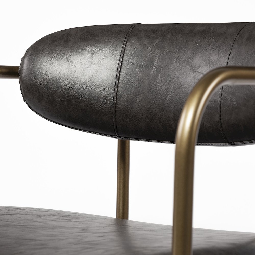 Brown Faux Leather Seat Gold Metal Bar Stool. Picture 9