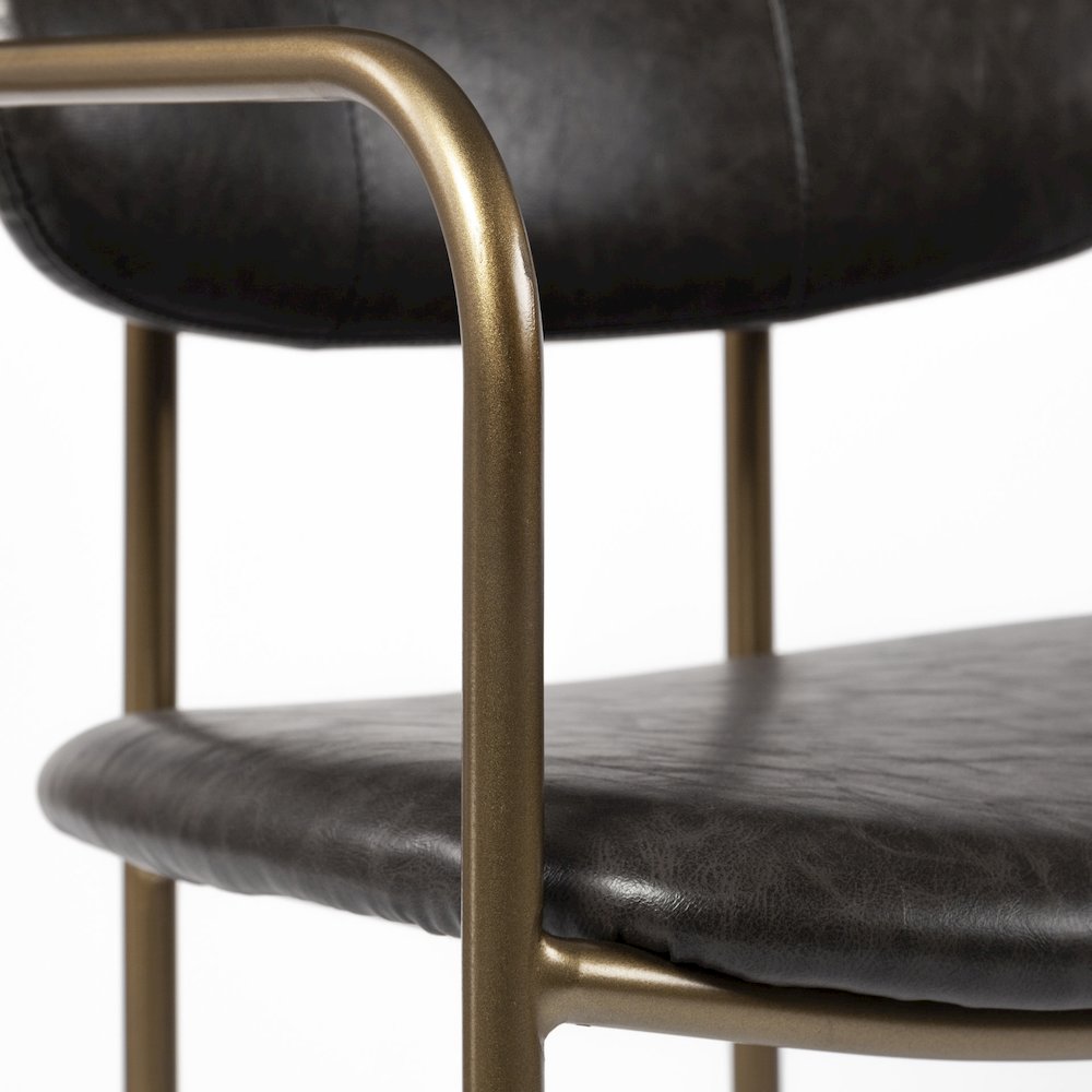 Brown Faux Leather Seat Gold Metal Bar Stool. Picture 10