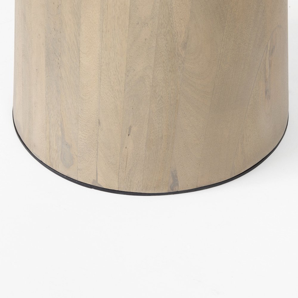 Maxwell White Marble Round Top Black Metal and Wood Pedestal Base Dining Table. Picture 3