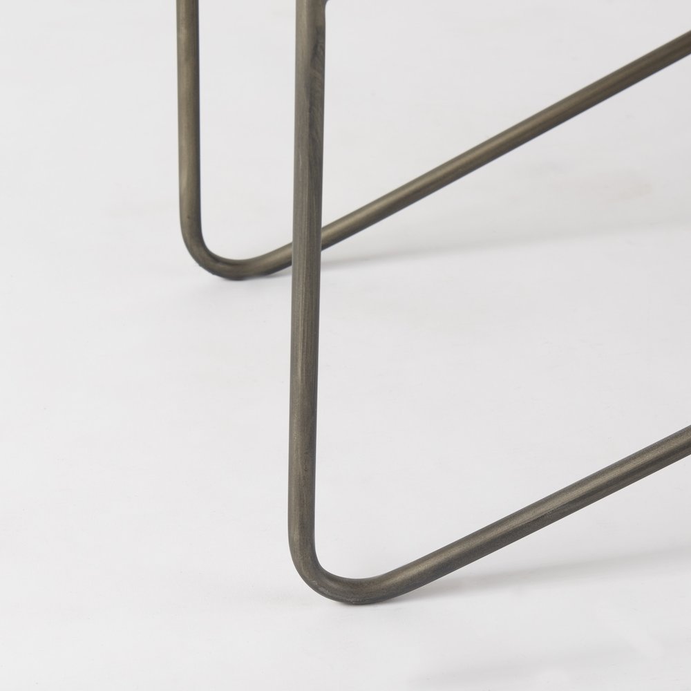 55.5L X 16.0W X 17.0H Cream Fabric Seat Metal Frame Bench. Picture 2