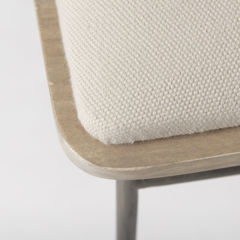 55.5L X 16.0W X 17.0H Cream Fabric Seat Metal Frame Bench. Picture 9