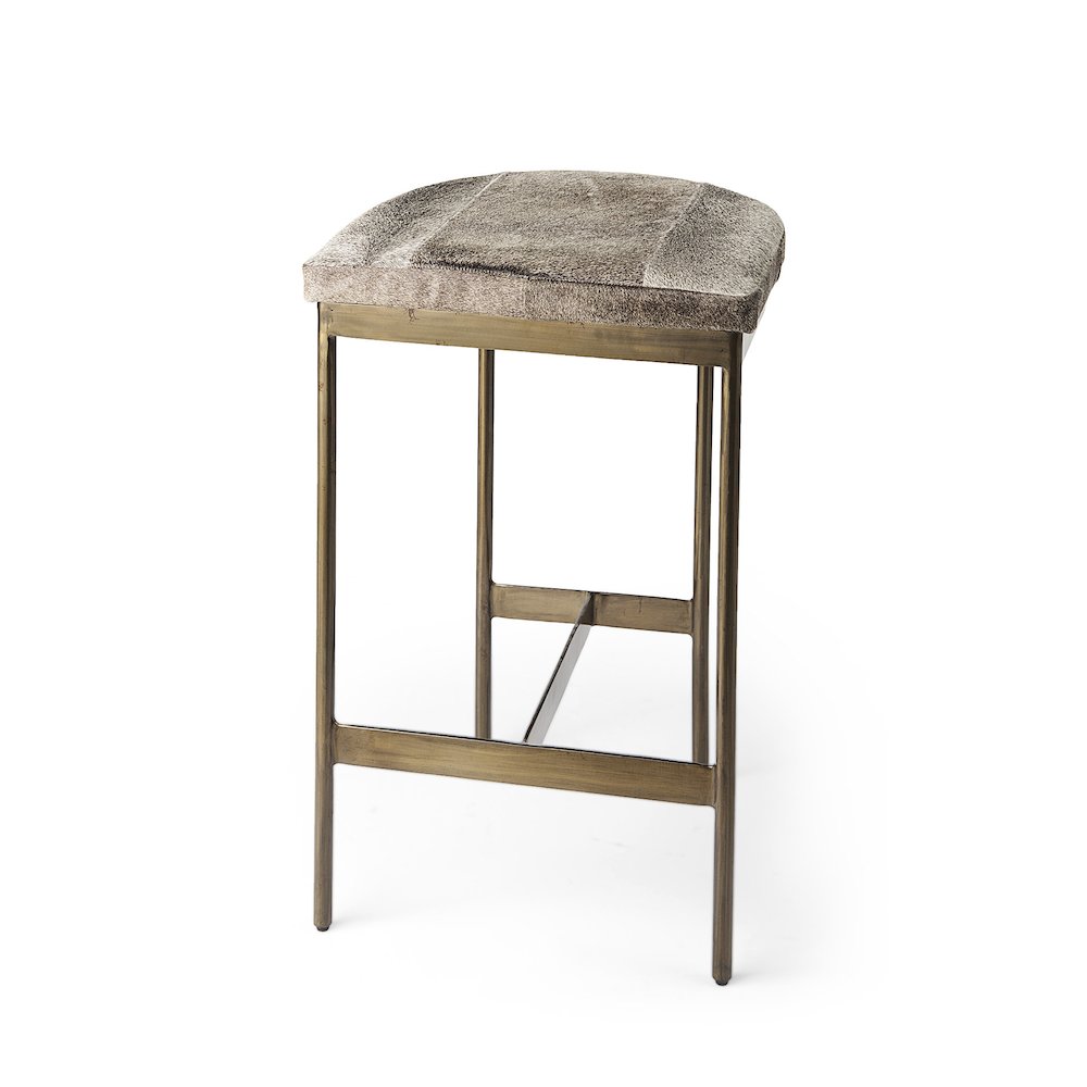 16.75 X 17.75 X 26.25 Hair-On-Hide Seat Gold Metal Frame Counter Stool. Picture 1