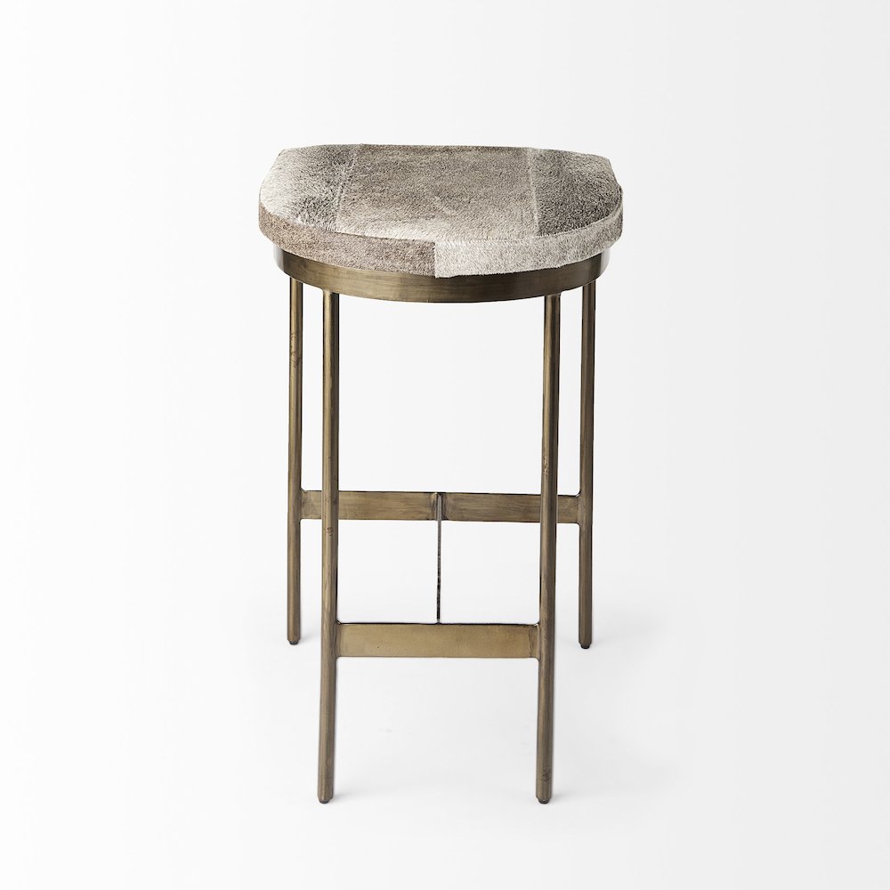 16.75 X 17.75 X 26.25 Hair-On-Hide Seat Gold Metal Frame Counter Stool. Picture 9