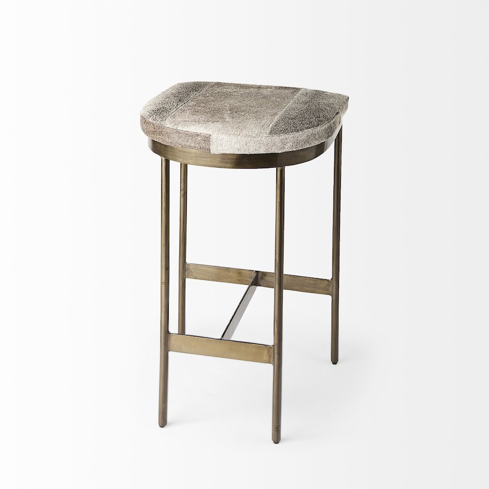 16.75 X 17.75 X 26.25 Hair-On-Hide Seat Gold Metal Frame Counter Stool. Picture 10