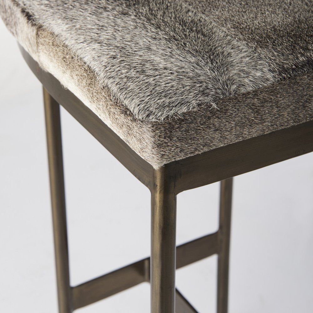 16.75 X 17.75 X 26.25 Hair-On-Hide Seat Gold Metal Frame Counter Stool. Picture 11