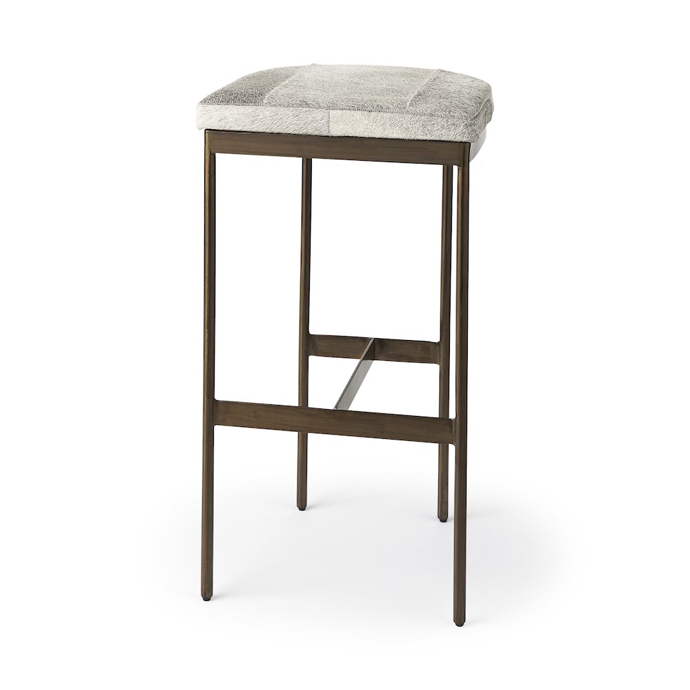 16.75 X 17.75 X 30 Hair-On-Hide Seat Gold Frame Bar Stool. Picture 1