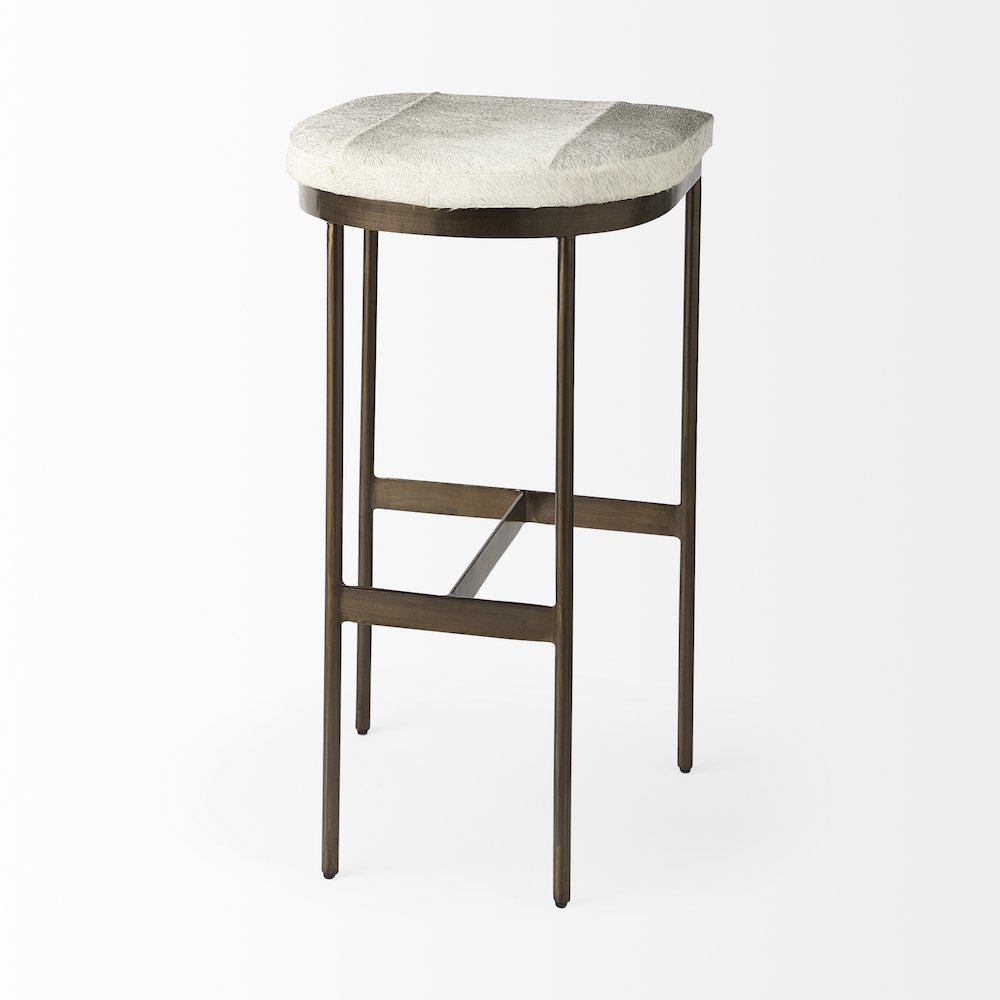 16.75 X 17.75 X 30 Hair-On-Hide Seat Gold Frame Bar Stool. Picture 14