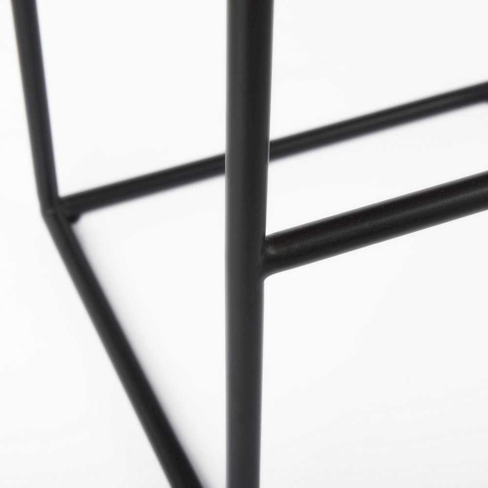 18.0L X 16.0W X 30.25H Dark Brown Woven Leather Seat Black Metal Frame Bar Stool. Picture 2