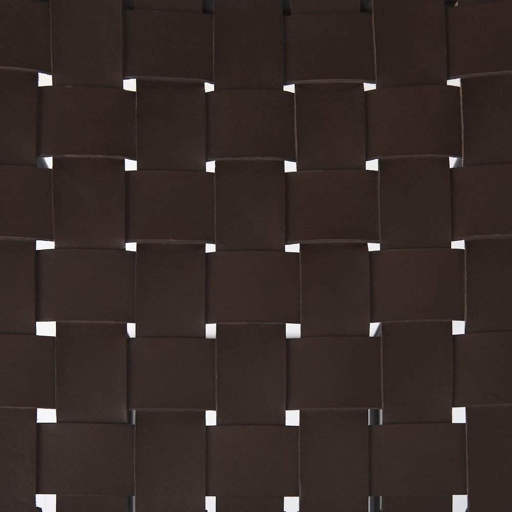 18.0L X 16.0W X 30.25H Dark Brown Woven Leather Seat Black Metal Frame Bar Stool. Picture 11
