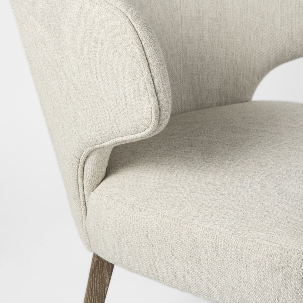 Cream Fabric Seat Medium Brown Wooden Legs Wingback Dining Chair. Picture 2