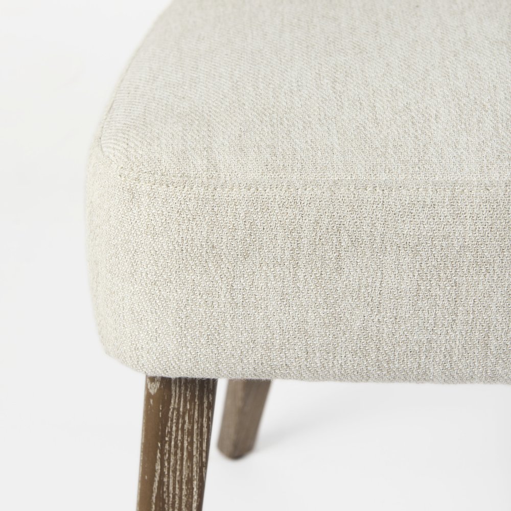 Cream Fabric Seat Medium Brown Wooden Legs Wingback Dining Chair. Picture 3