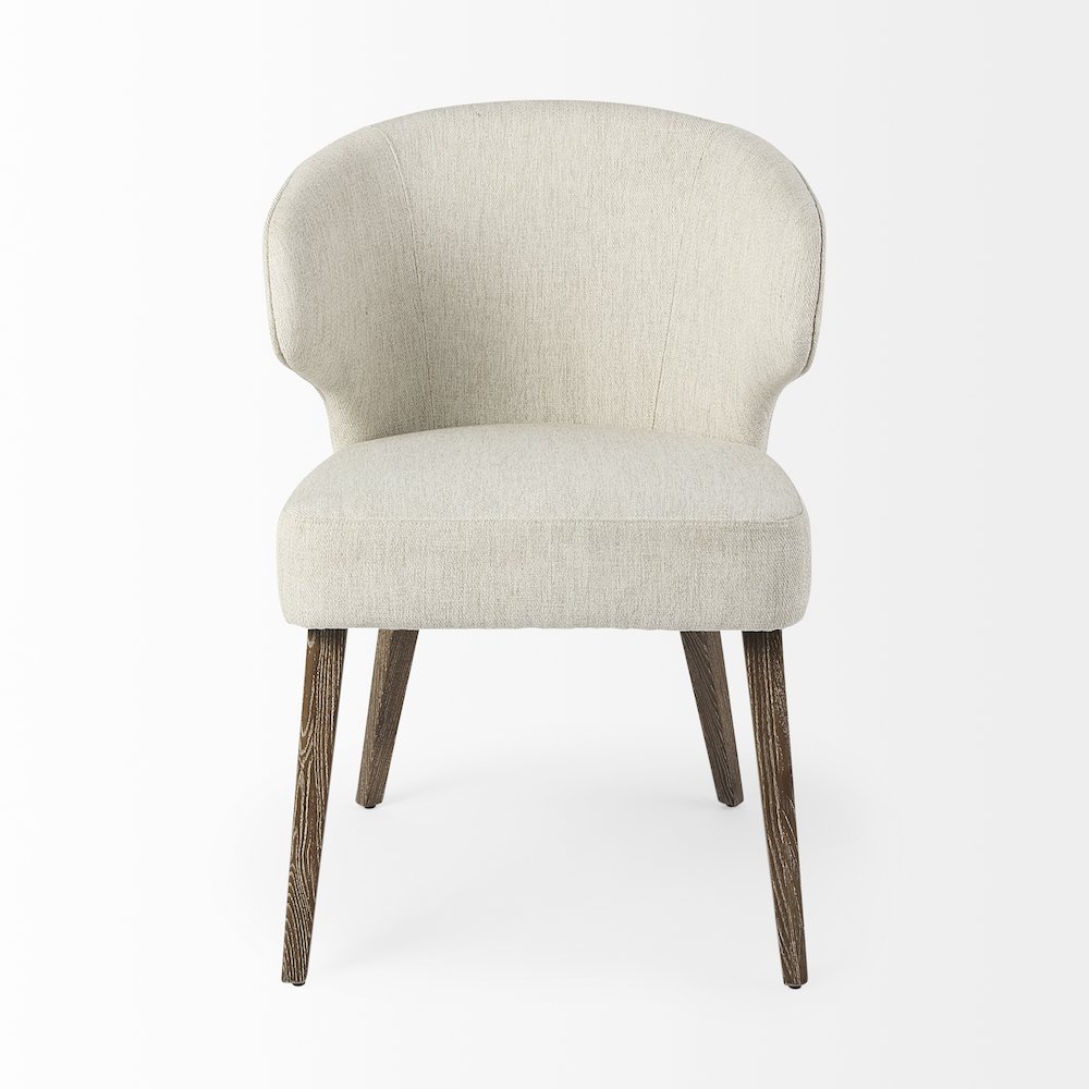 Cream Fabric Seat Medium Brown Wooden Legs Wingback Dining Chair. Picture 8