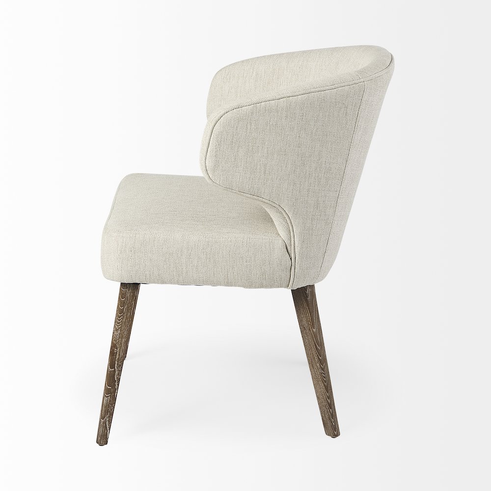 Cream Fabric Seat Medium Brown Wooden Legs Wingback Dining Chair. Picture 9