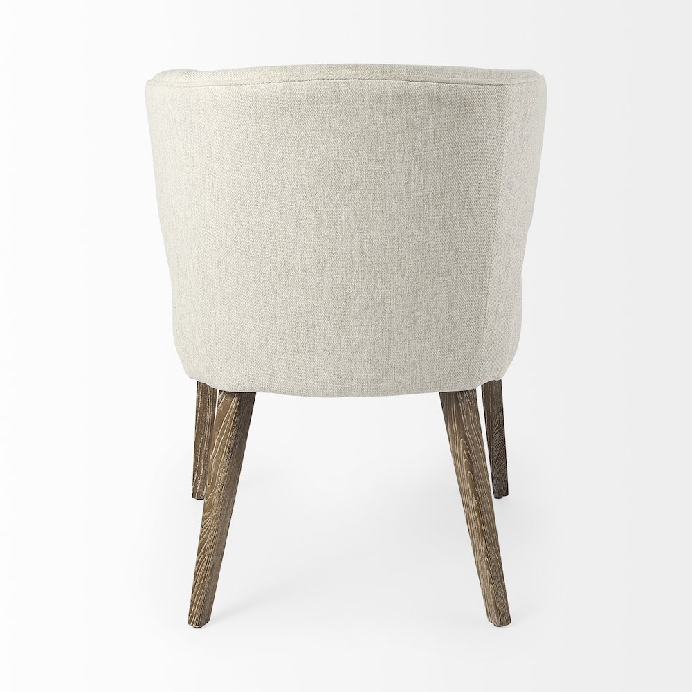 Cream Fabric Seat Medium Brown Wooden Legs Wingback Dining Chair. Picture 10