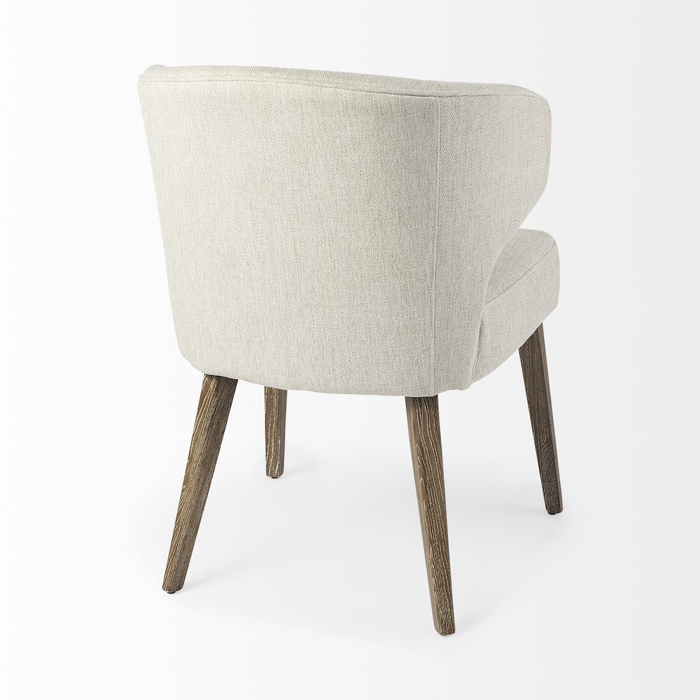 Cream Fabric Seat Medium Brown Wooden Legs Wingback Dining Chair. Picture 11