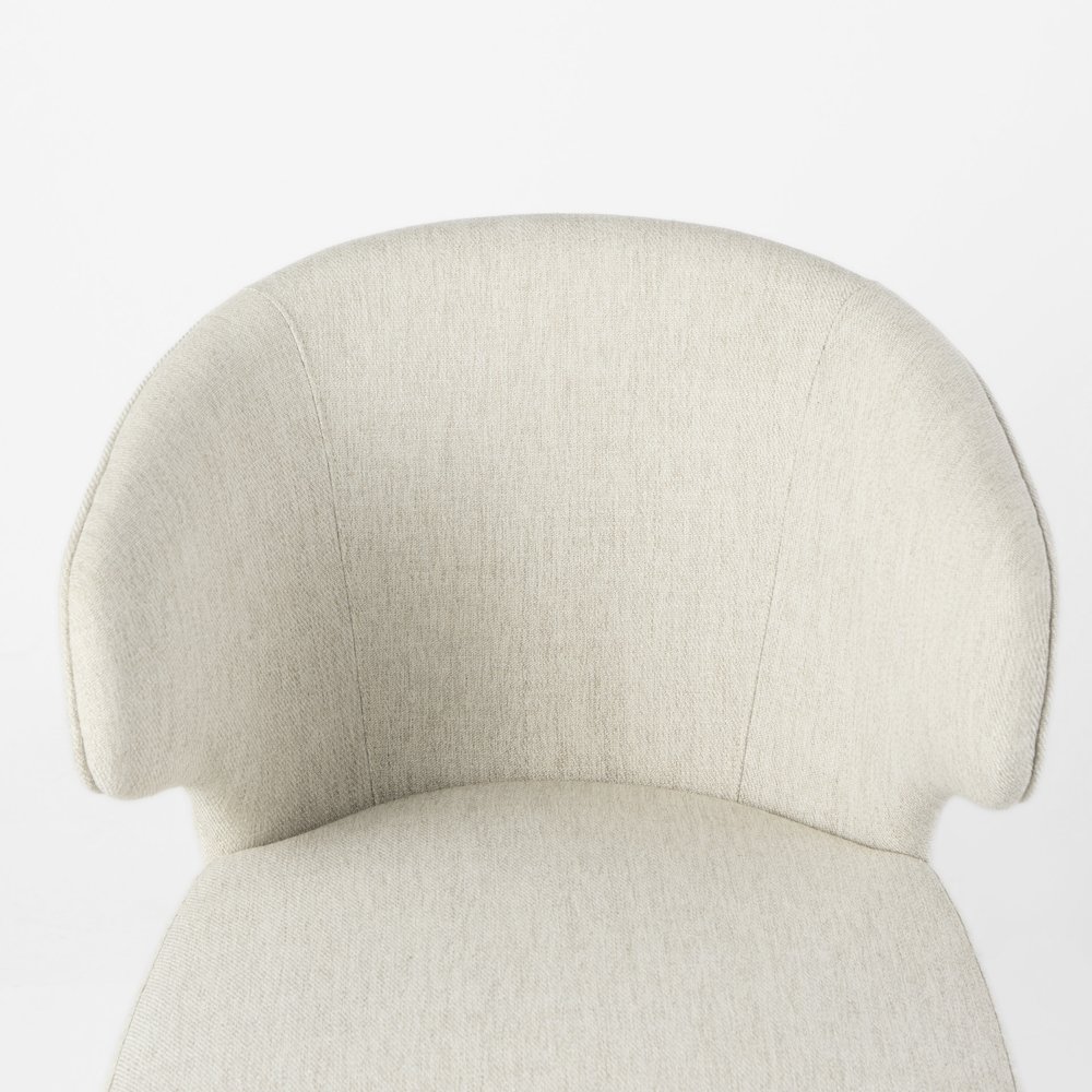 Cream Fabric Seat Medium Brown Wooden Legs Wingback Dining Chair. Picture 12