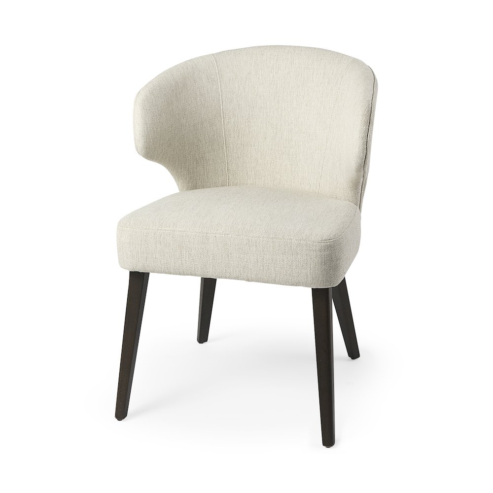 Cream Fabric Seat Dark Brown Wooden Legs Wingback Dining Chair. Picture 1