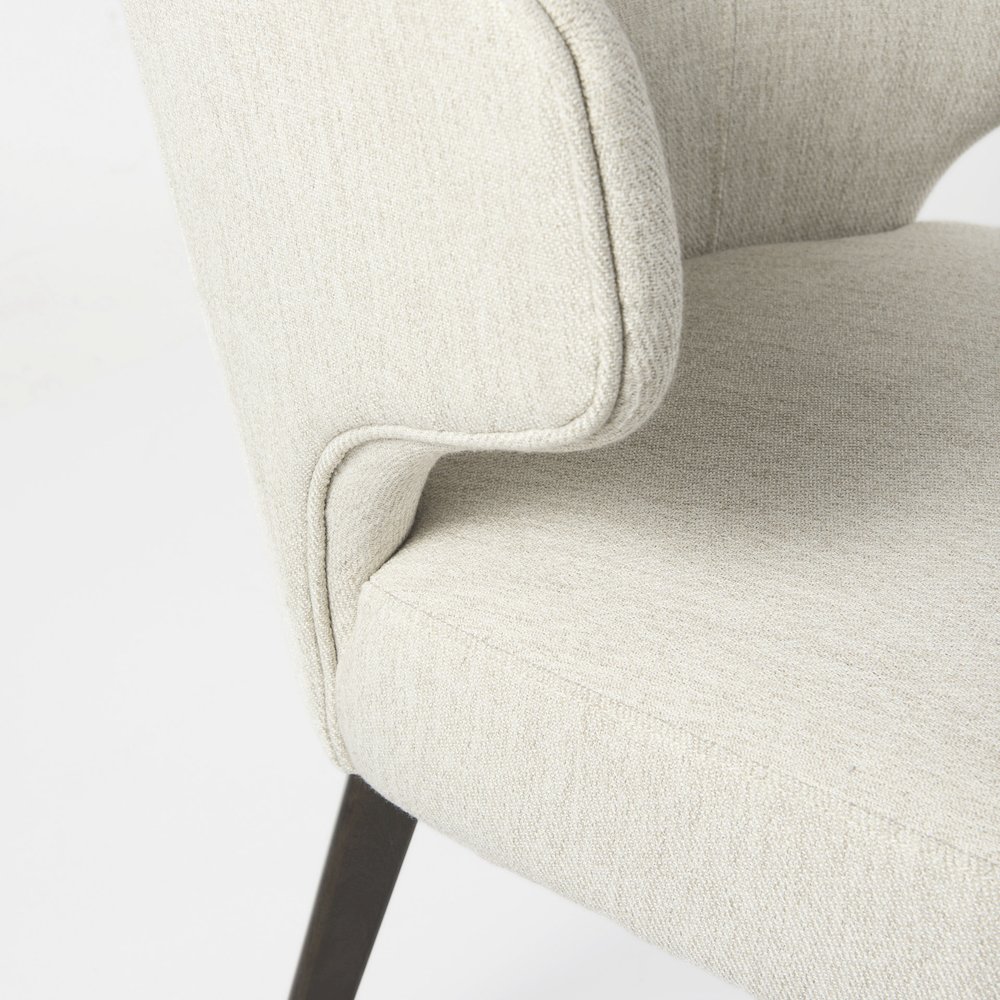 Cream Fabric Seat Dark Brown Wooden Legs Wingback Dining Chair. Picture 2