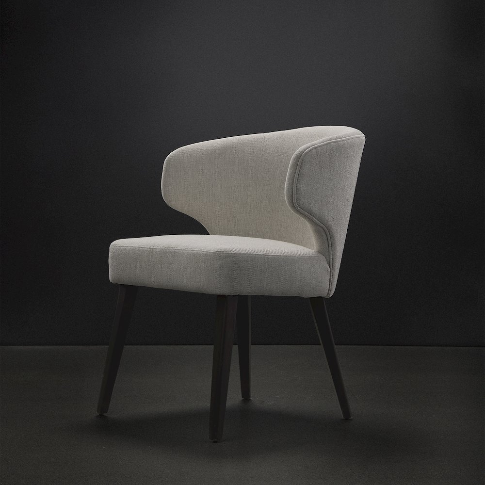 Cream Fabric Seat Dark Brown Wooden Legs Wingback Dining Chair. Picture 5