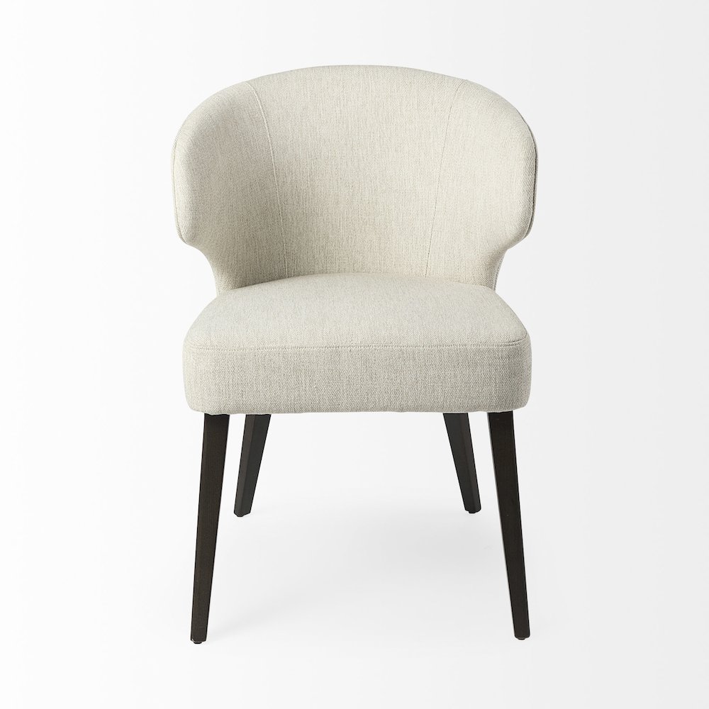 Cream Fabric Seat Dark Brown Wooden Legs Wingback Dining Chair. Picture 9