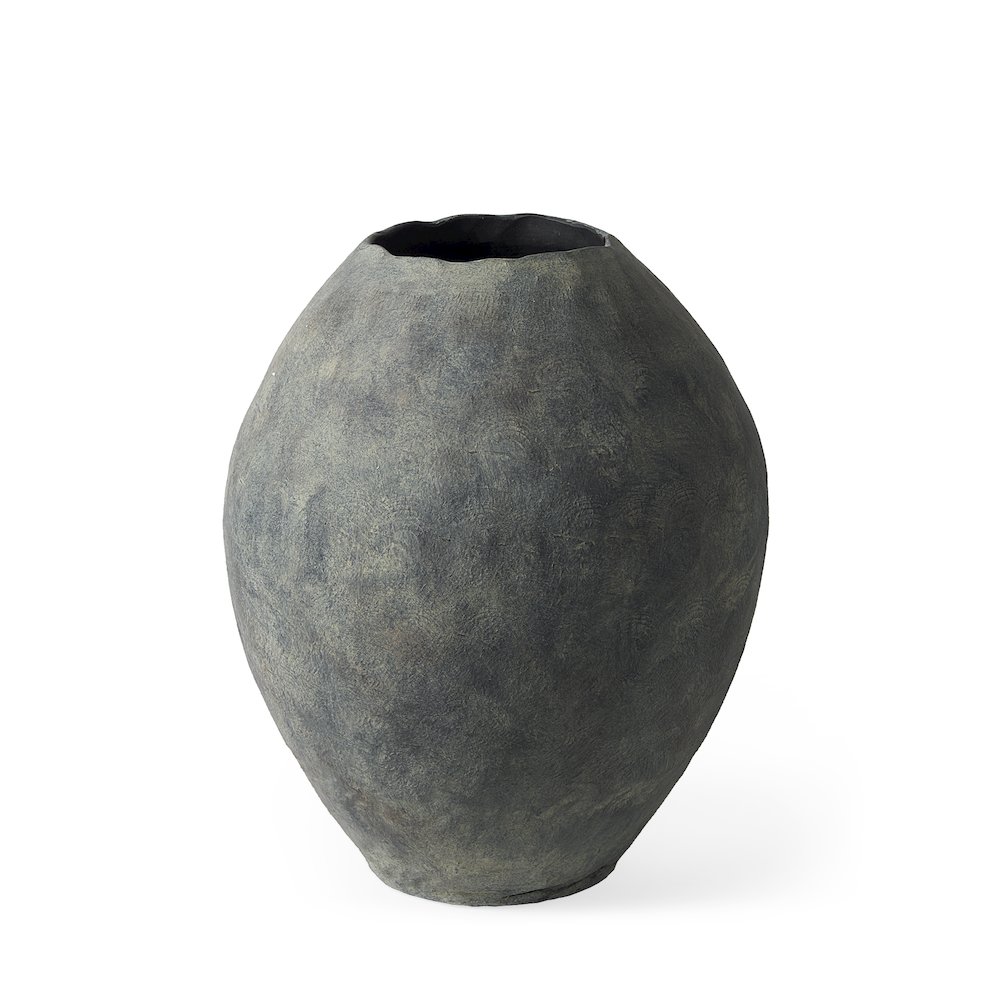 Gob20L x 23H Small Gray Ceramic Oval Vase. Picture 1