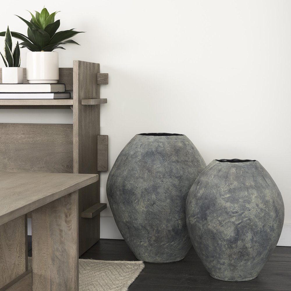 Gob20L x 23H Small Gray Ceramic Oval Vase. Picture 3